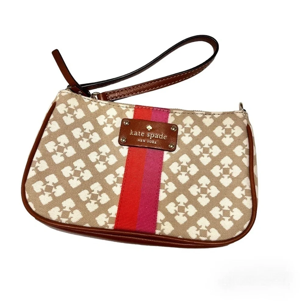 Kate Spade Classic Monogram Linet Wristlet Stucco Clutch Purse